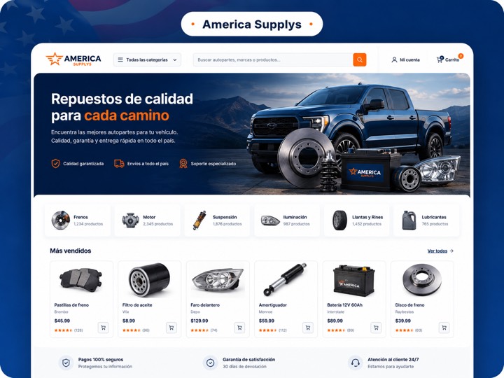Vista del ecommerce America Supplys